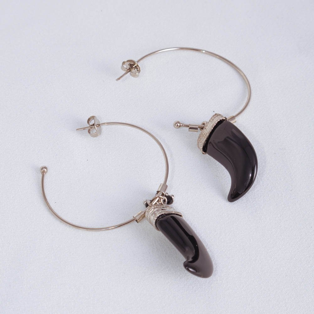 Brinco Feminino Argola Dente Preto Gipsy Soul Prata 2