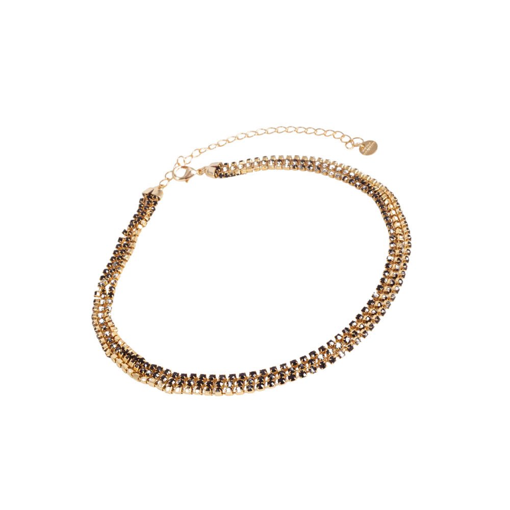 Colar Feminino Choker Strass Preto Dourado Gipsy Soul