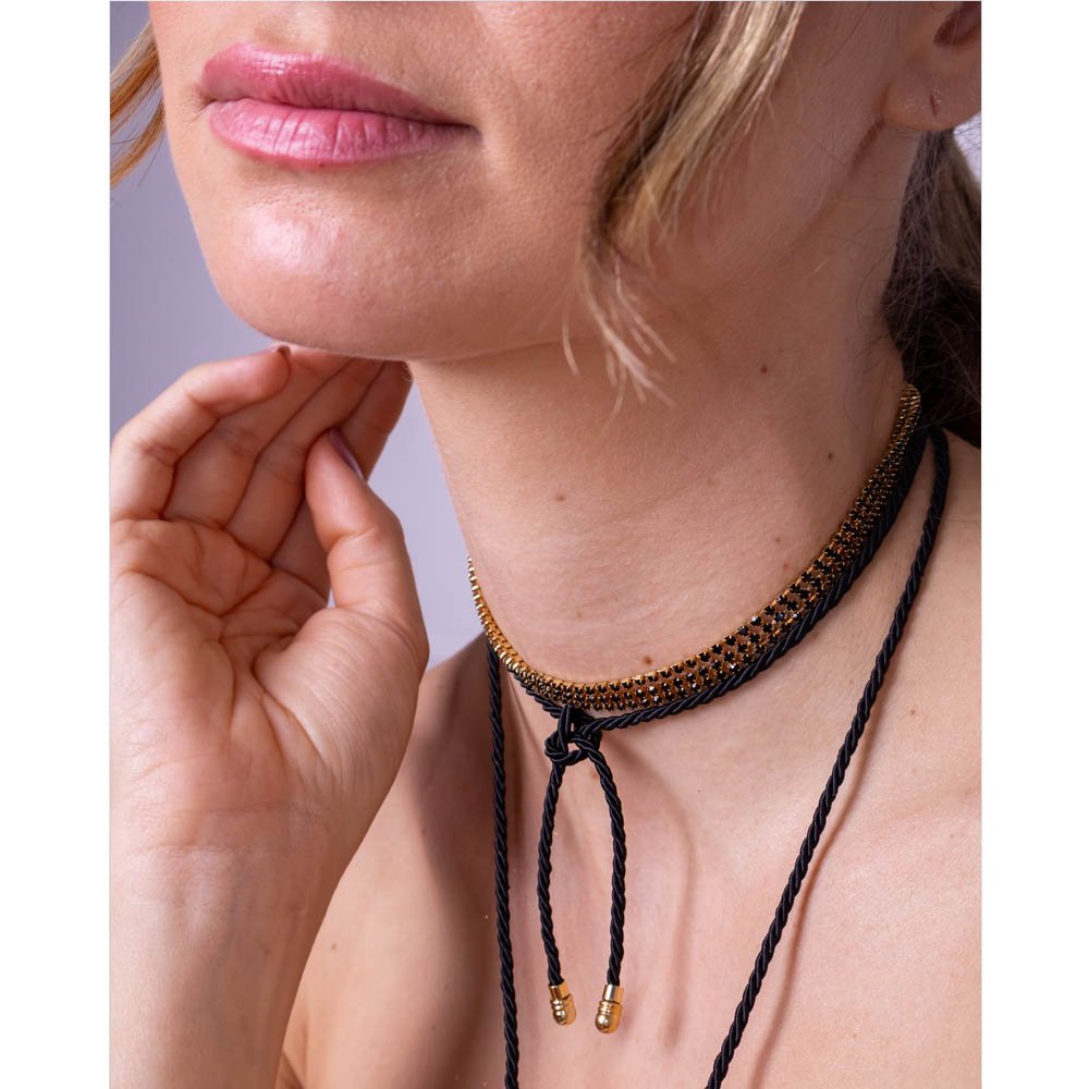 Colar Feminino Choker Strass Preto Dourado Gipsy Soul Dourado 2