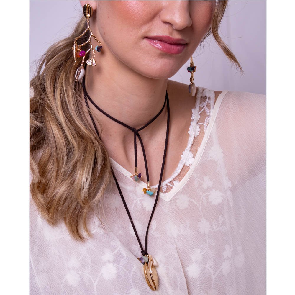 Colar Feminino Coffee Shell Dourado Gipsy Soul Preto 2