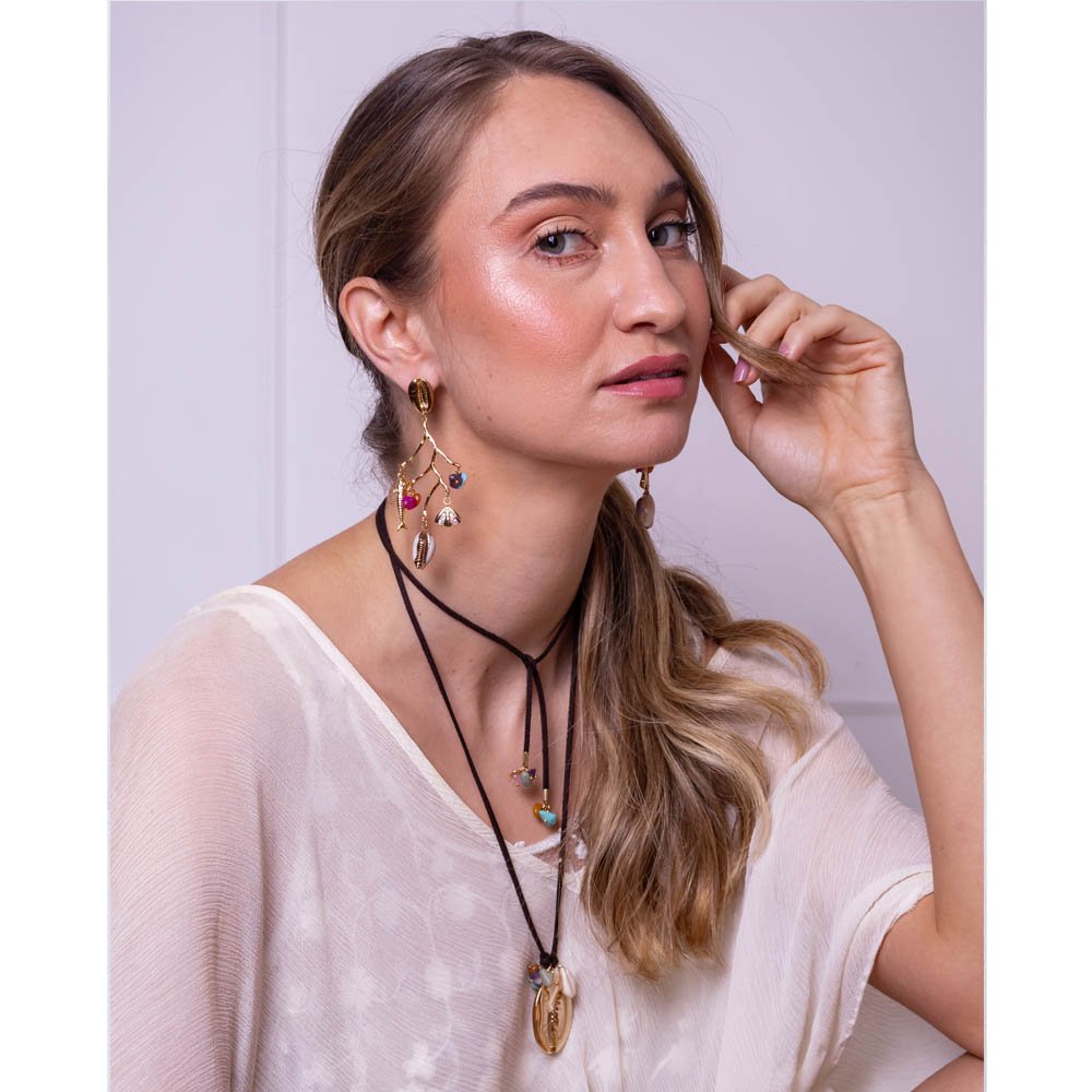 Colar Feminino Coffee Shell Dourado Gipsy Soul Preto 3