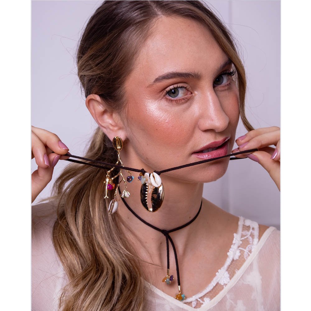 Colar Feminino Coffee Shell Dourado Gipsy Soul Preto 4