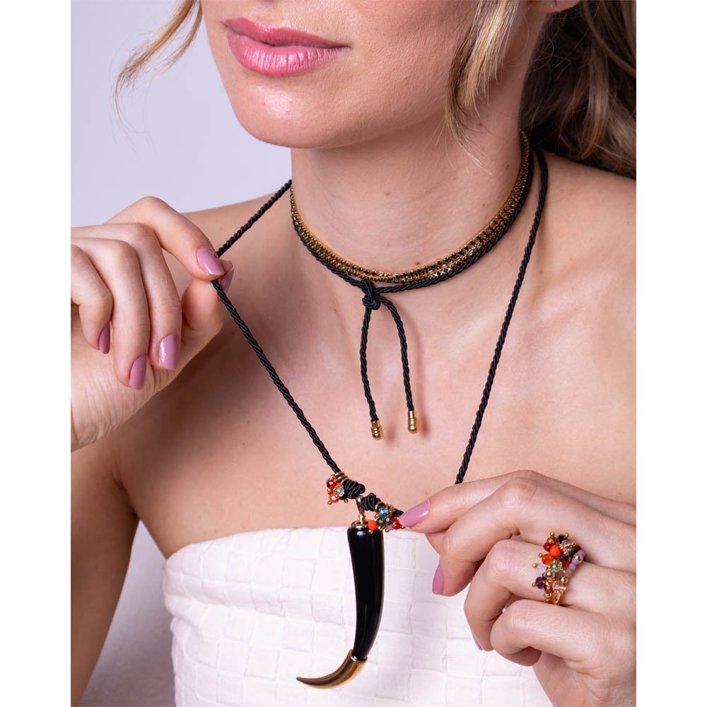 Colar Feminino Mystic Fang Dourado Gipsy Soul Preto 2