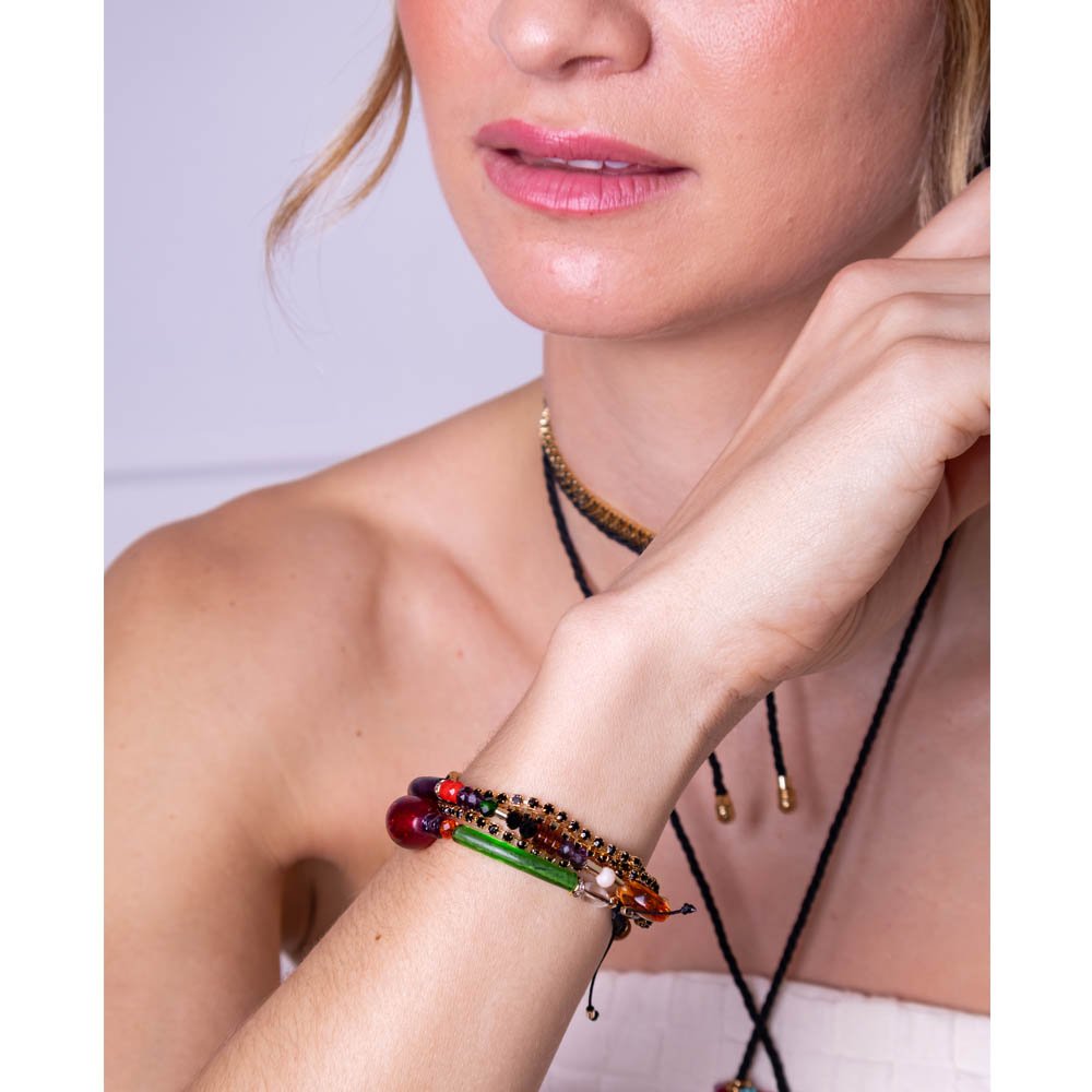 Pulseira Feminina Tripla Strass Preto Dourado Gipsy Soul Dourado 3