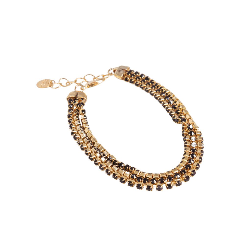 Pulseira Feminina Tripla Strass Preto Dourado Gipsy Soul