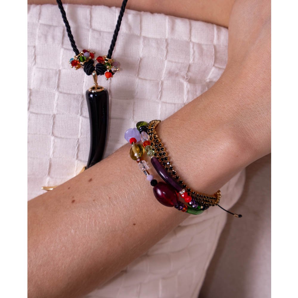 Pulseira Feminina Tripla Strass Preto Dourado Gipsy Soul Dourado 2