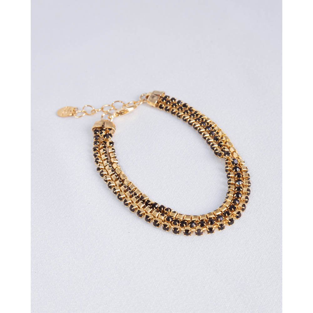 Pulseira Feminina Tripla Strass Preto Dourado Gipsy Soul Dourado 4