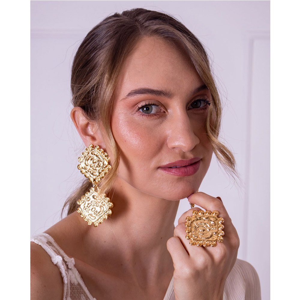 Anel Feminino Geometric Tile Dourado Dourado 2