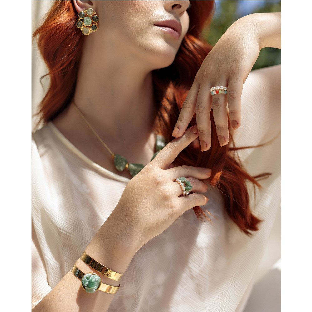 Anel Feminino Quartzo Verde Escuro Calm Verde 2