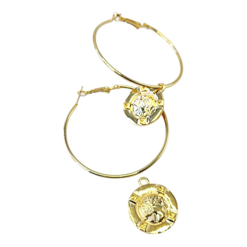 Brinco Feminino Argola Medalha Dourada