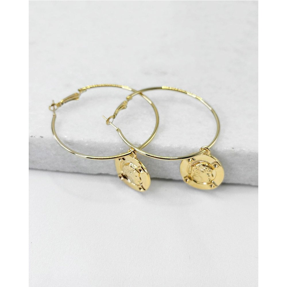 Brinco Feminino Argola Medalha Dourada Dourado 2