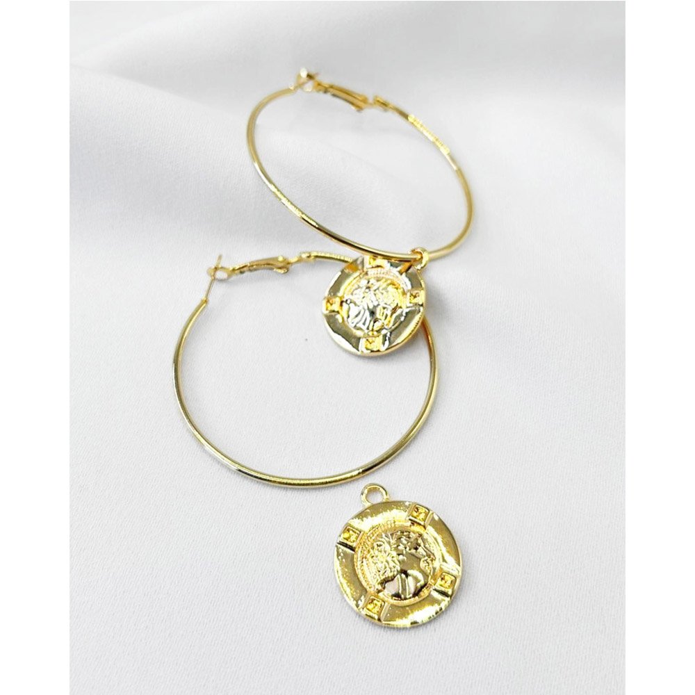 Brinco Feminino Argola Medalha Dourada Dourado 3