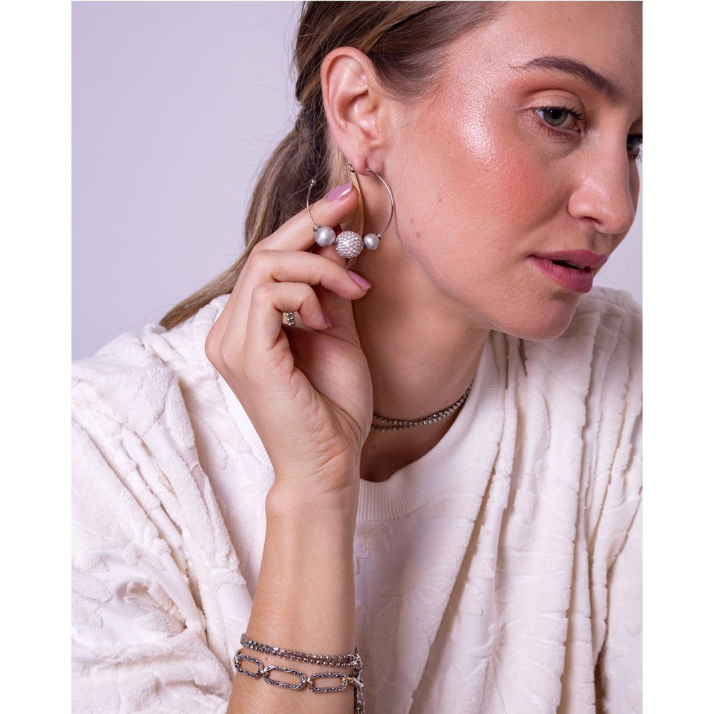 Brinco Feminino Argola Silver Mesh Prateado Prata 3