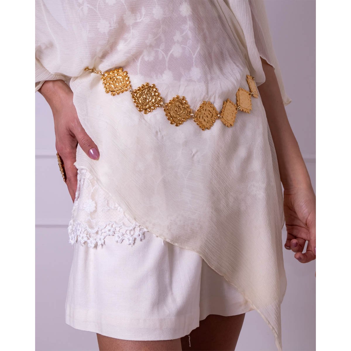 Cinto Feminino Geometric Tiles Dourado Dourado 2