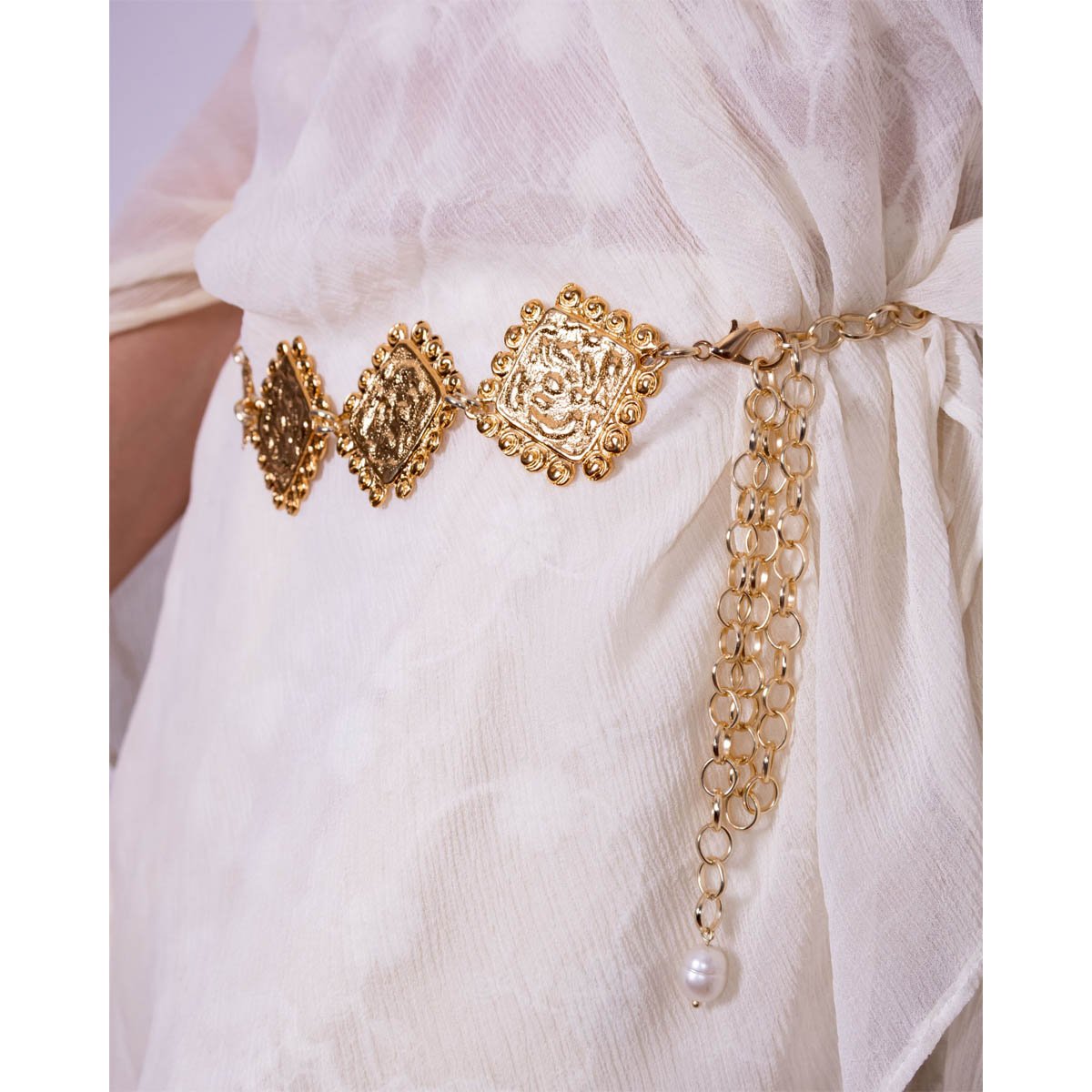 Cinto Feminino Geometric Tiles Dourado Dourado 3