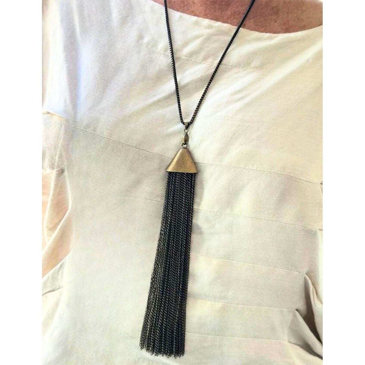 Colar Feminino Longo Franja Ouro Velho Dourado 2