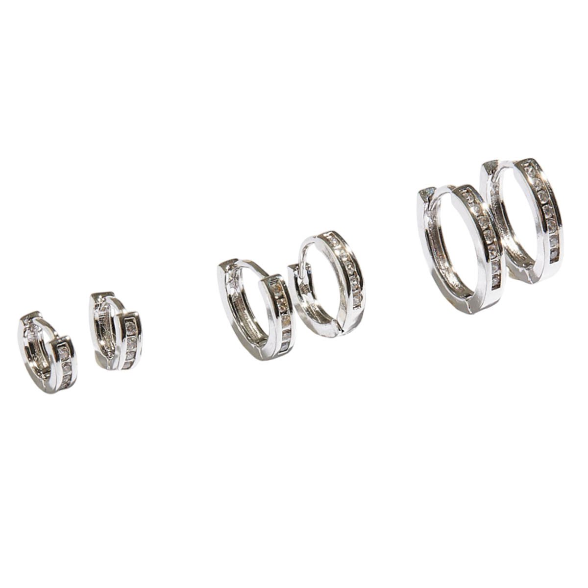 Kit 3 Pares de Brinco Feminino Zircônia Brancas Ródio Branco Prata 2