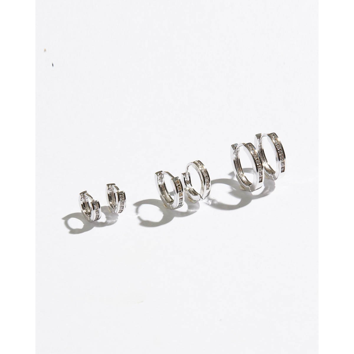 Kit 3 Pares de Brinco Feminino Zircônia Brancas Ródio Branco Prata 3