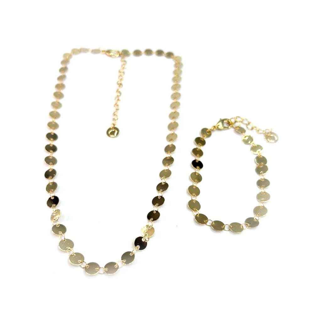 Kit Colar e Pulseira Feminina Circle Dourado Dourado 2