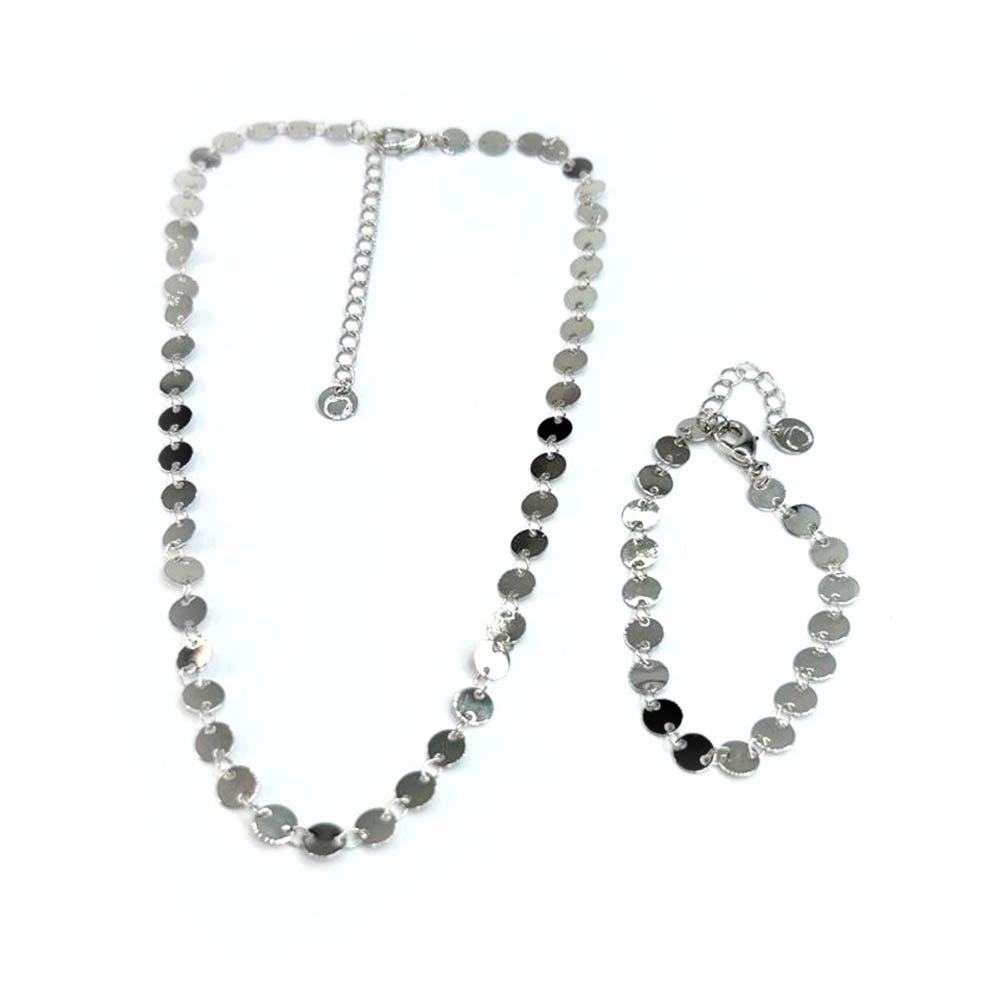 Kit Colar e Pulseira Feminina Circle Prateado