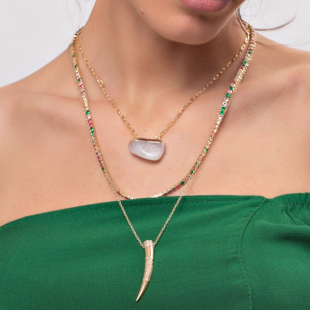 Colar Feminino Dente Cravejado Dourado Dourado 2