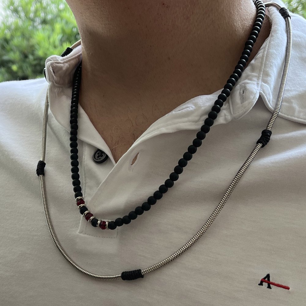 Kit Colares Masculinos Preto e Prata Multicores 2