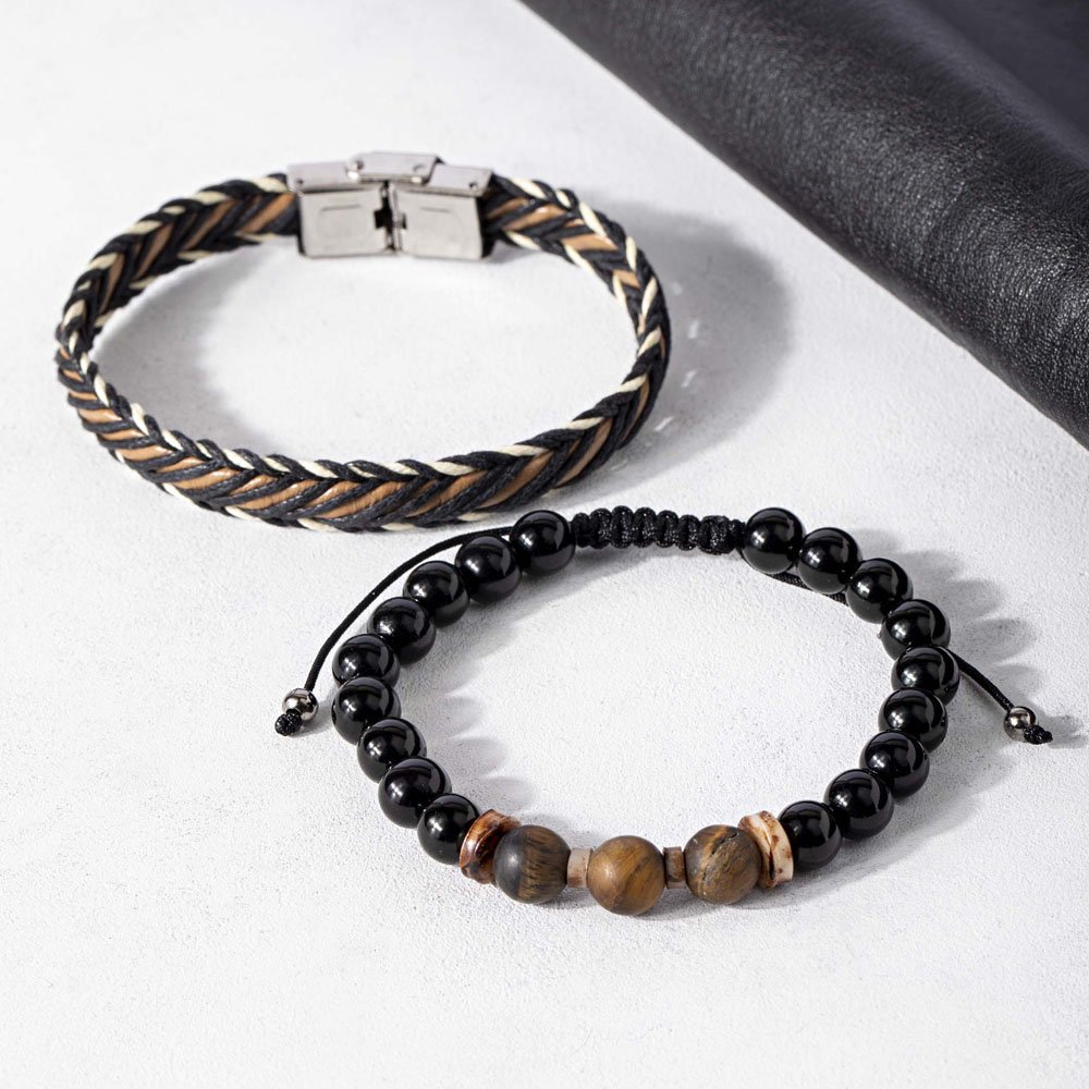 Kit de Pulseiras Masculina Olho de Tigre Preto 2