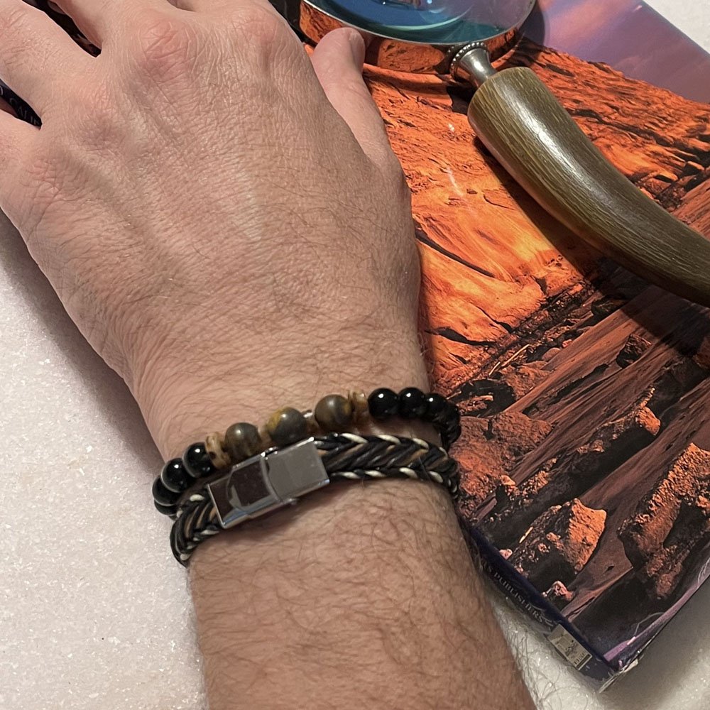 Kit de Pulseiras Masculina Olho de Tigre Preto 3