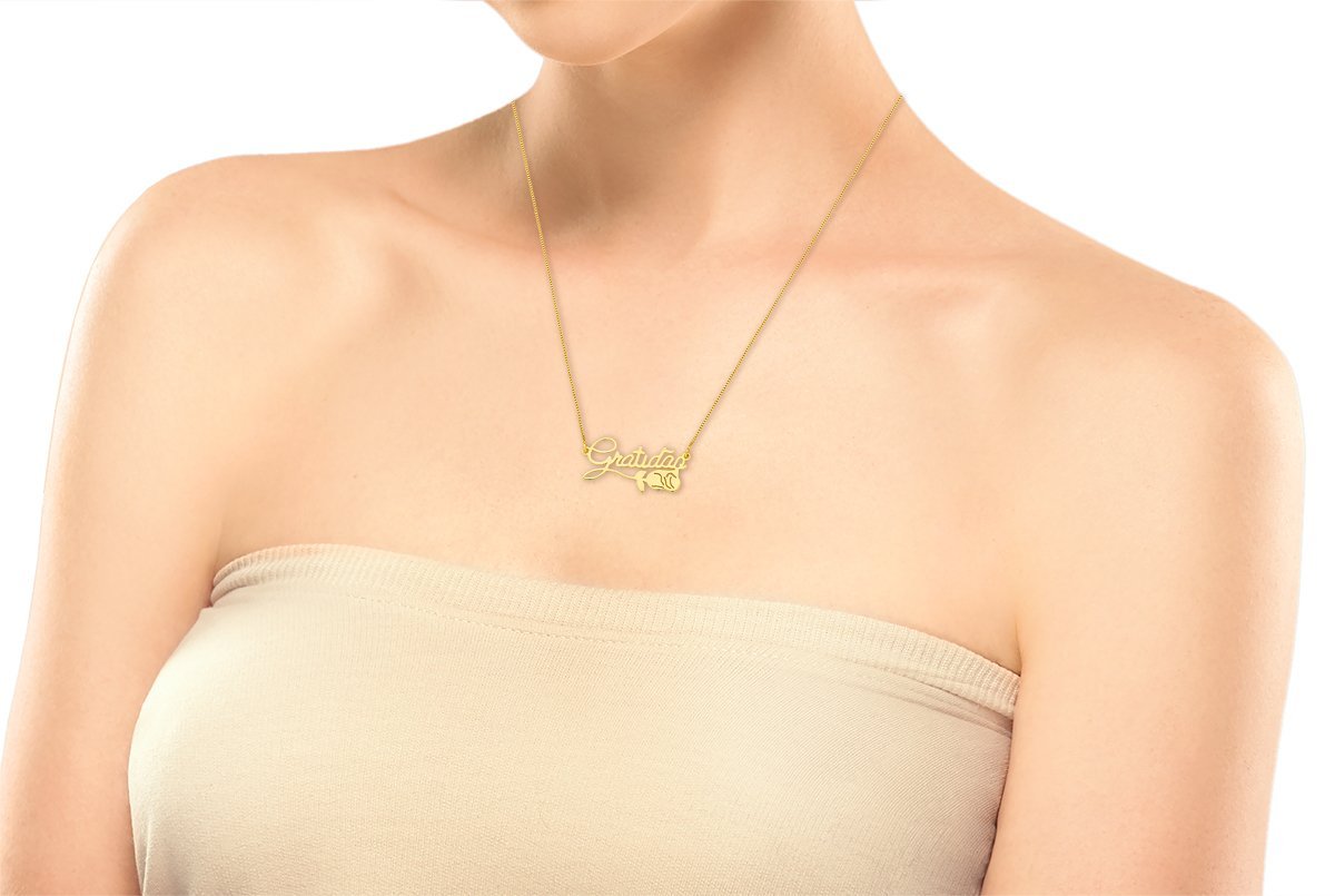 Colar com corte a Laser Gratidão Banhado a Ouro 18k - 45cm Dourado 2