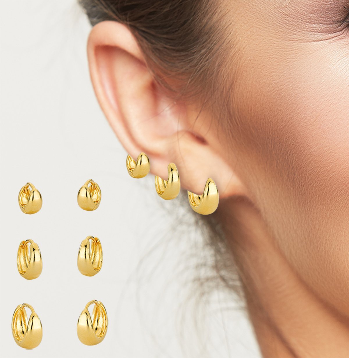 Kit trio de Argolas Lisas Click Banhada Ouro 18k Dourado 2