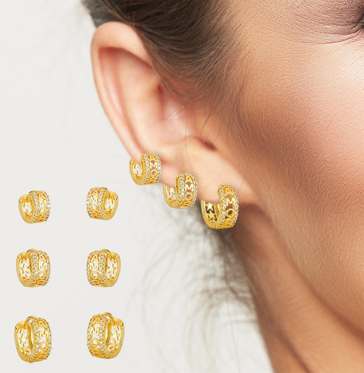 Kit Trio de Brincos Argolas Amor Banhados  a Ouro 18k Dourado 2