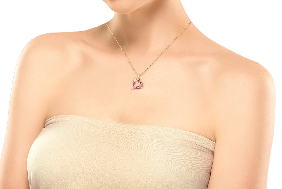 Colar Coração com Zirconias vermelhas e Cristais Banhadas a Ouro 18k - 45cm Dourado 2