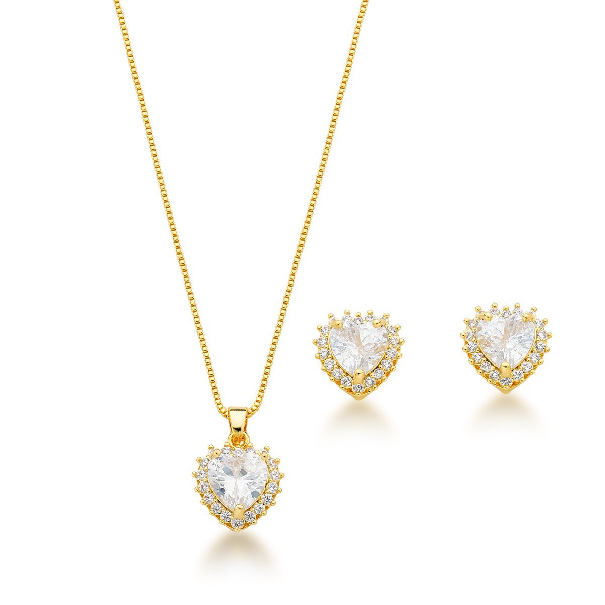 Conjunto Colar e Brincos coração coloridos Banhados a ouro 18k - 45cm ...