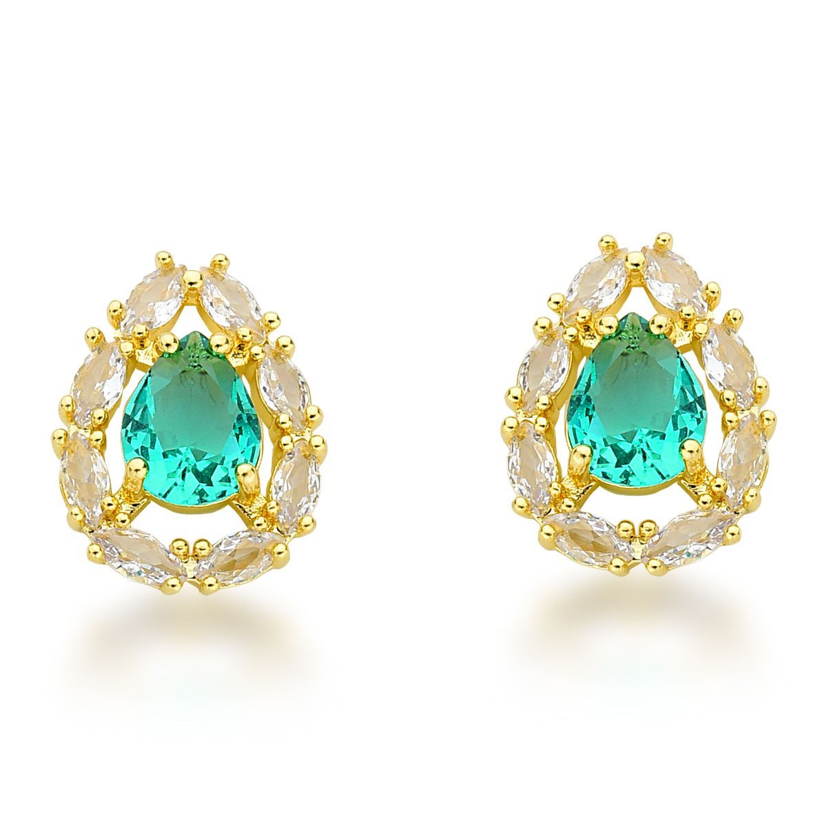 Conjunto Colar e Brincos Com Zirconia Gota Verde Claro Banhada a Ouro 18k - 45cm Dourado 4