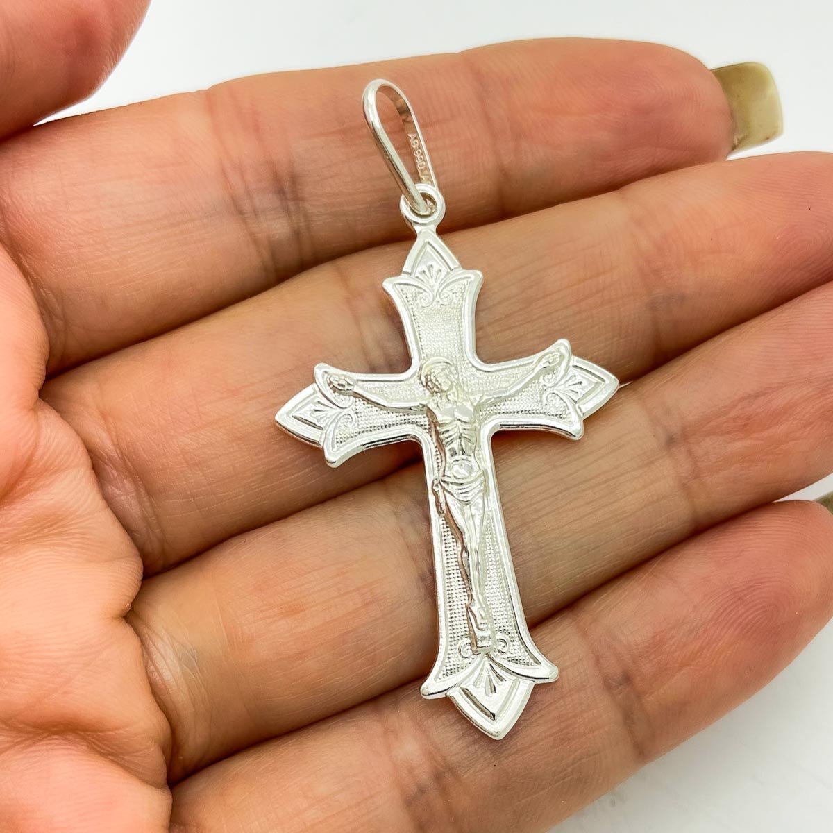Pingente Crucifixo com Imagem Prata 925 - 5,2cm Prata 2