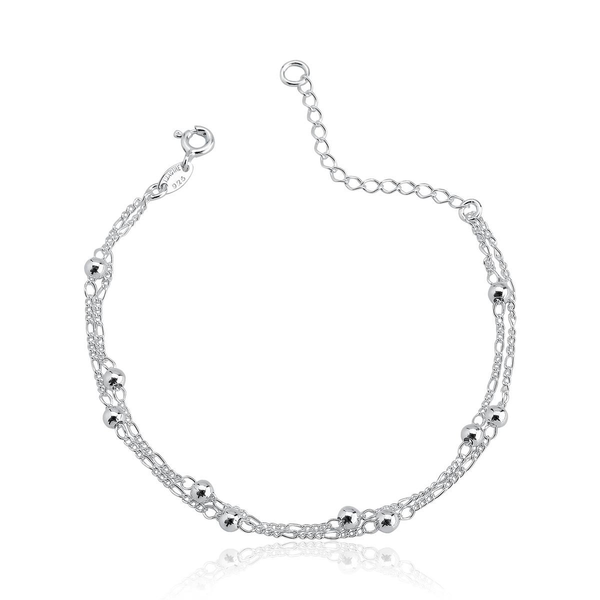 Pulseira 2 Correntes Bolas 3mm Prata 925 Prata 1