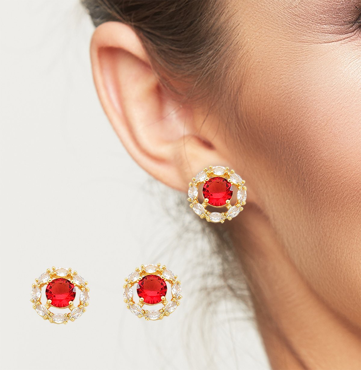 Conjunto colar e Brincos com Zirconia vermelha Banhada a Ouro 18k Vermelho 2