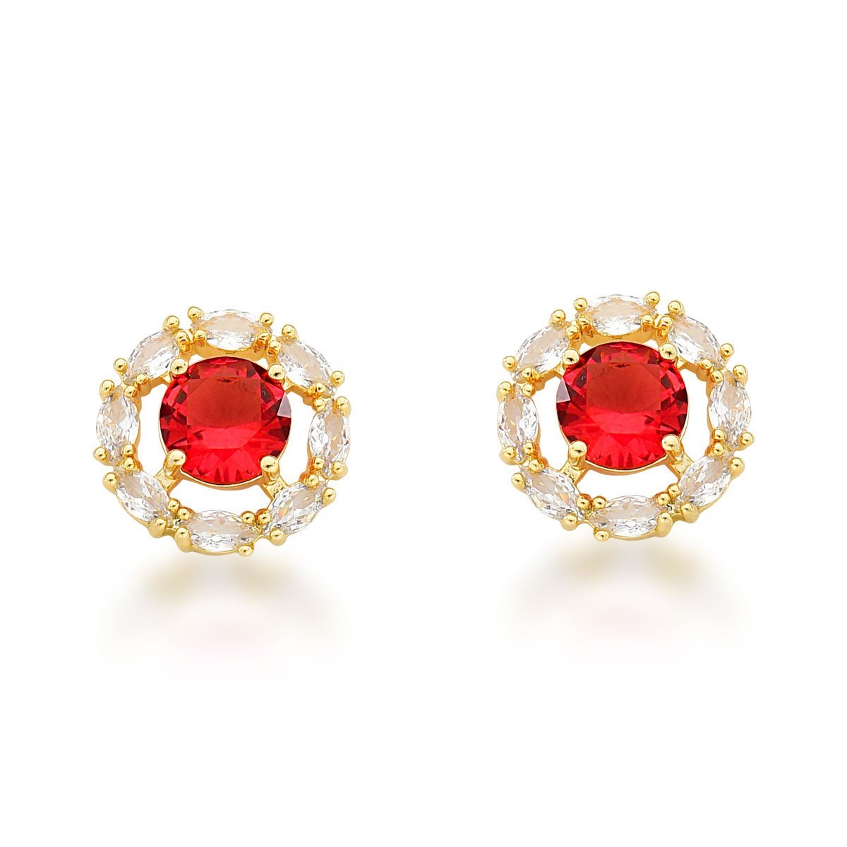 Conjunto colar e Brincos com Zirconia vermelha Banhada a Ouro 18k Vermelho 4