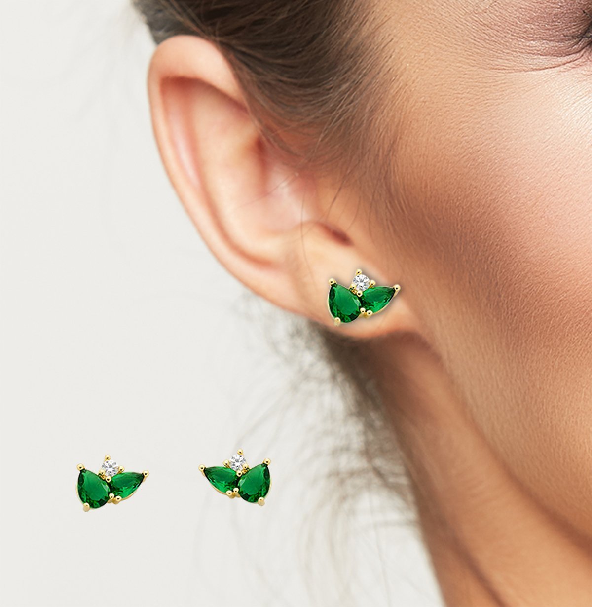 Conjunto Colar e brincos em Zirconias coloridas Banhado a Ouro 18k Verde 2