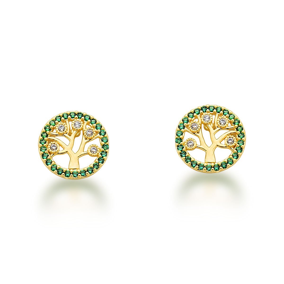 Conjunto Colar e Brincos Arvore da Vida Verde Banhada a Ouro 18k Dourado 3