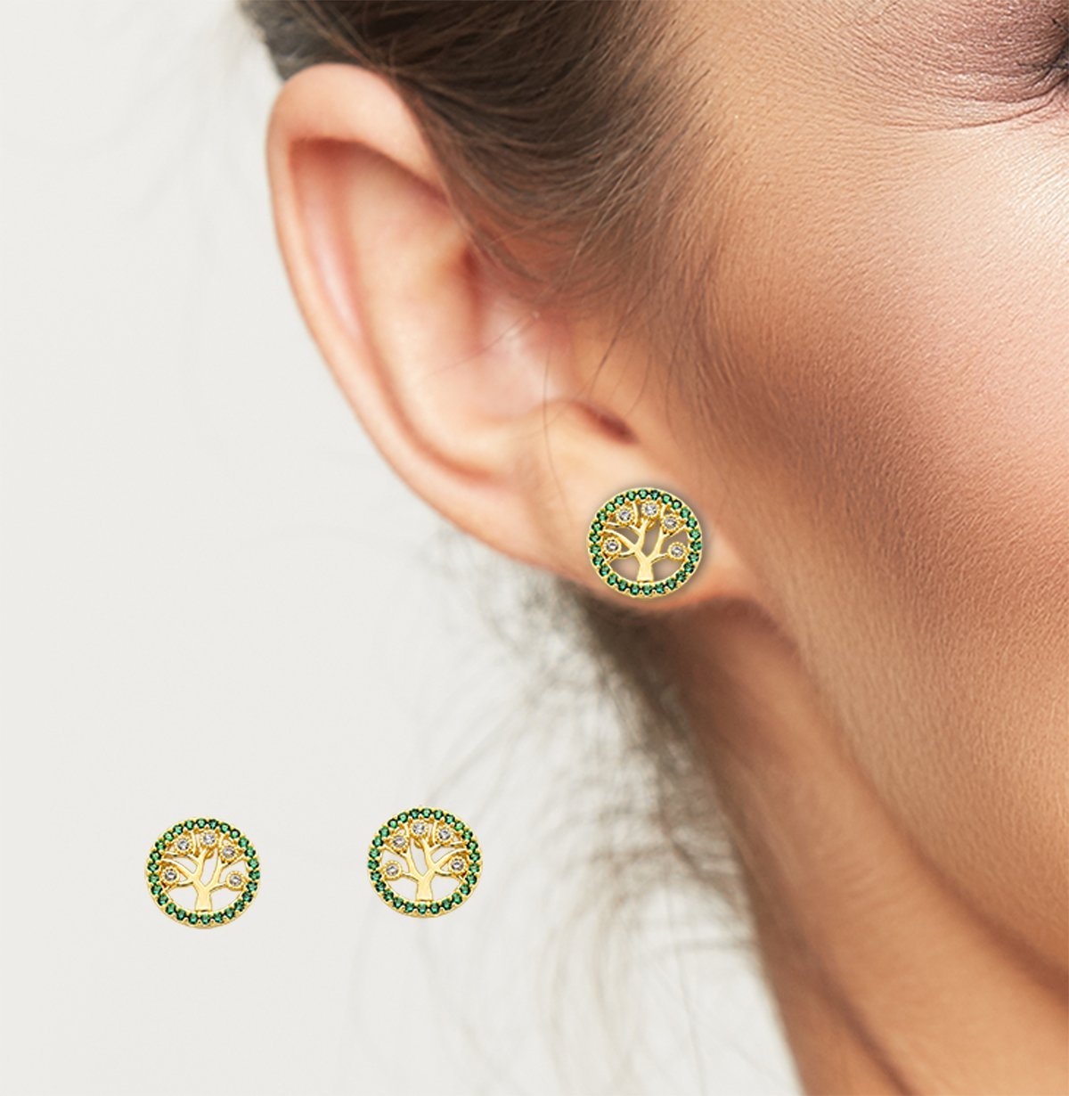 Conjunto Colar e Brincos Arvore da Vida Verde Banhada a Ouro 18k Dourado 5