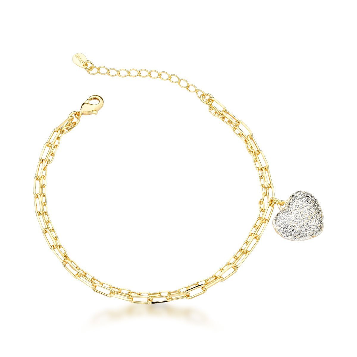 Pulseira Dupla com Pingente Coração Banhado a Ouro 18k - 18cm