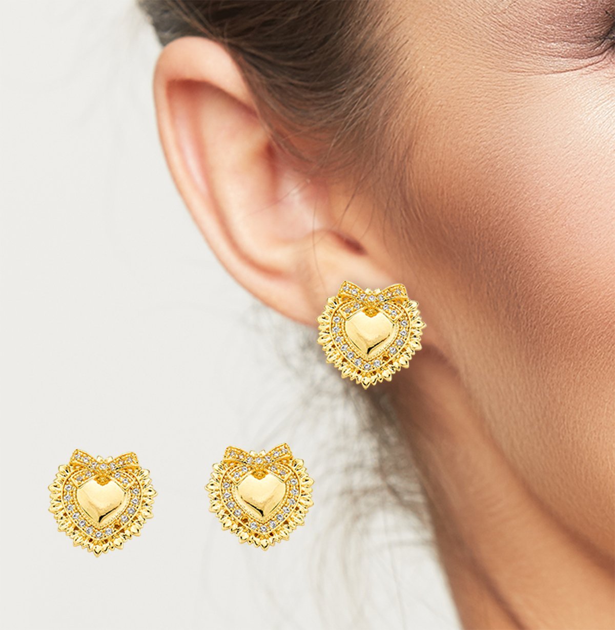 Conjunto Colar e Brincos Coração com Laço Banhado a Ouro 18k - 45cm Dourado 3