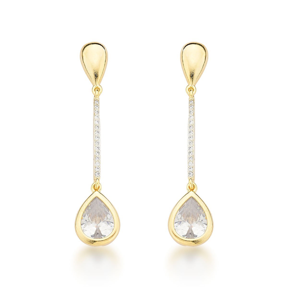 Brinco Festa Duas Gotas Cravejado Banhado a Ouro 18k Dourado 1