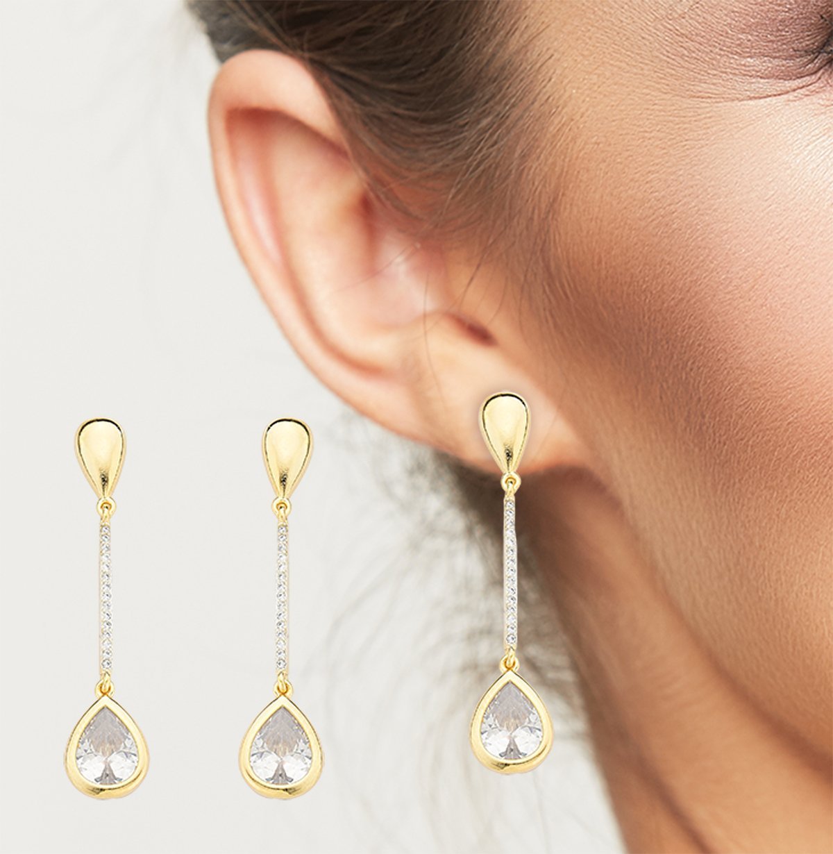 Brinco Festa Duas Gotas Cravejado Banhado a Ouro 18k Dourado 3