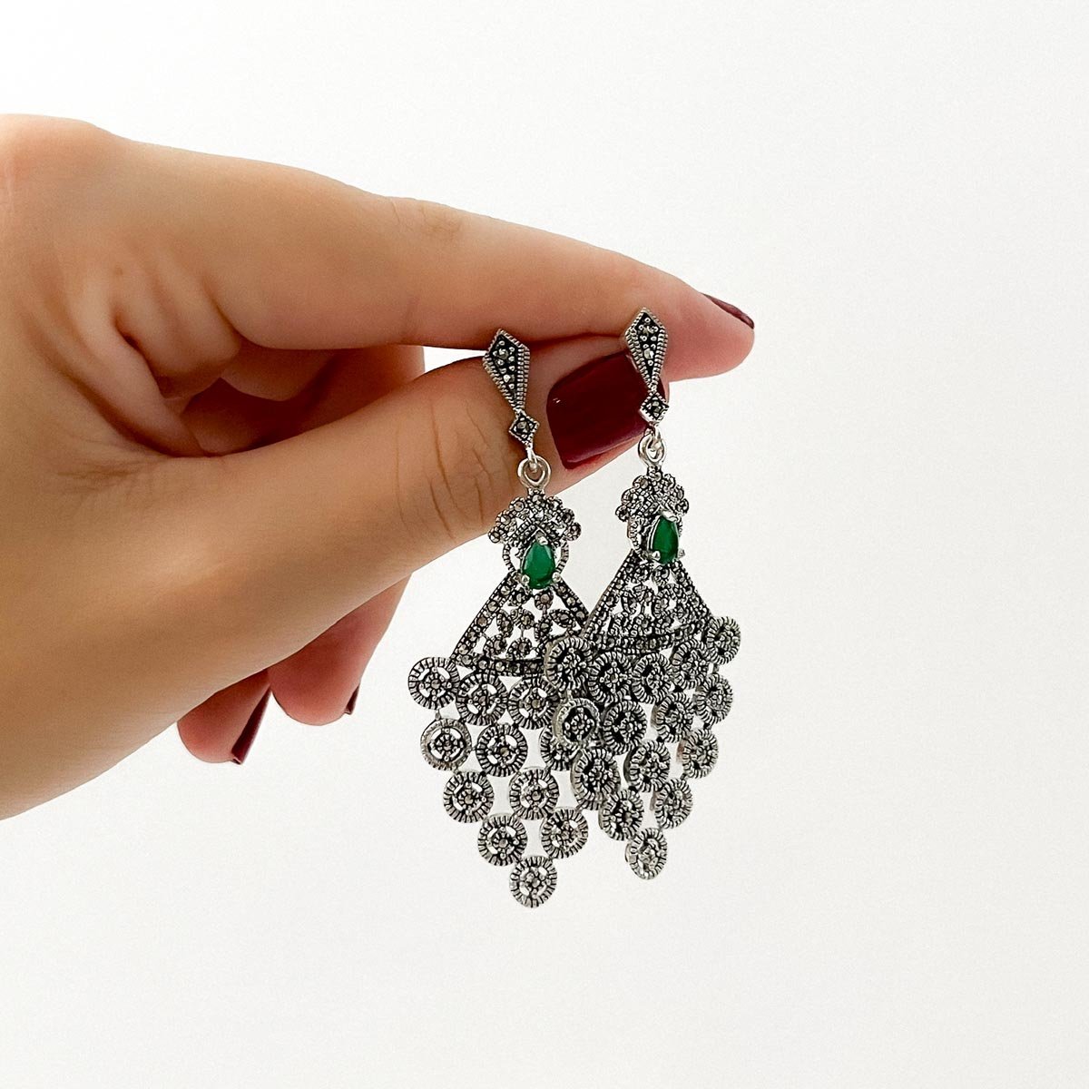 Brinco Imponente com Marcassitas e Pedra natural Prata 925 - Safira Indiana Prata 2