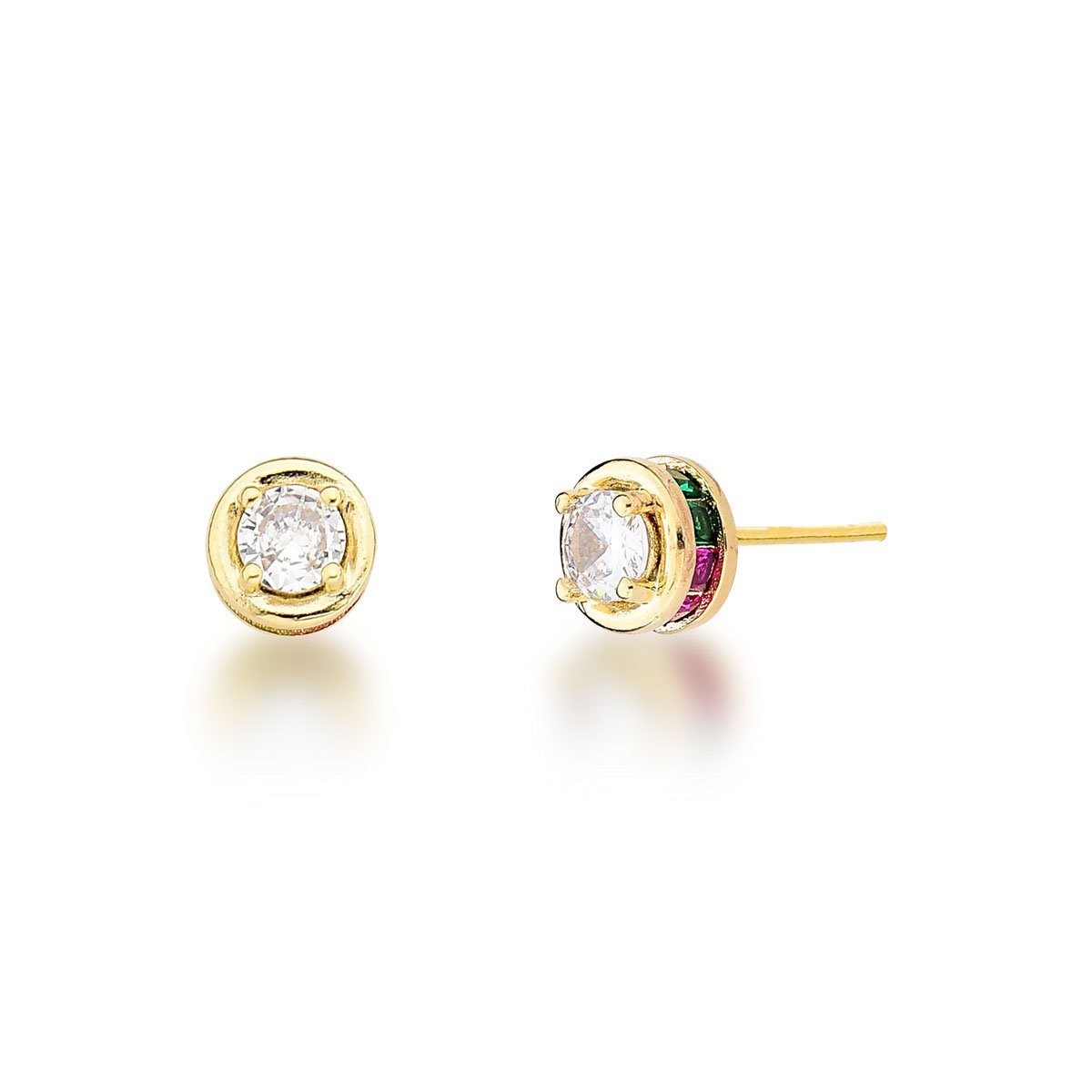 Brinco Ponto de Luz com Lateral Cravejada Banhada a Ouro 18k - Cristal
