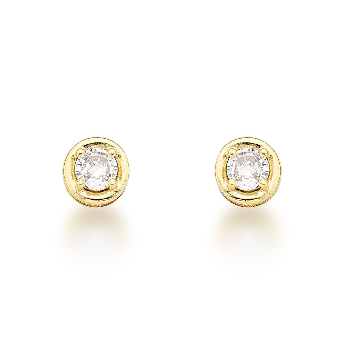 Brinco Ponto de Luz com Lateral Cravejada Banhada a Ouro 18k - Cristal Dourado 3