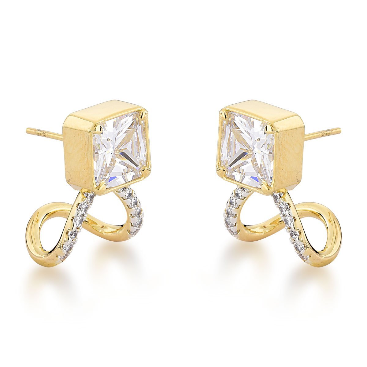 Brinco Luxuoso Zircônio Quadrada banhado a Ouro 18k Dourado 1