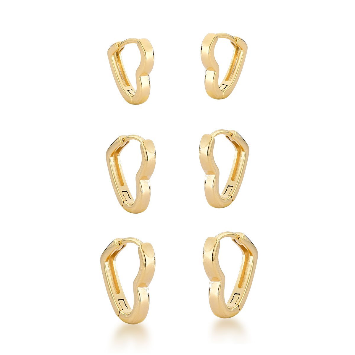 Brinco Trio Argola Coração Lisa Banhada a Ouro 18k Dourado 2